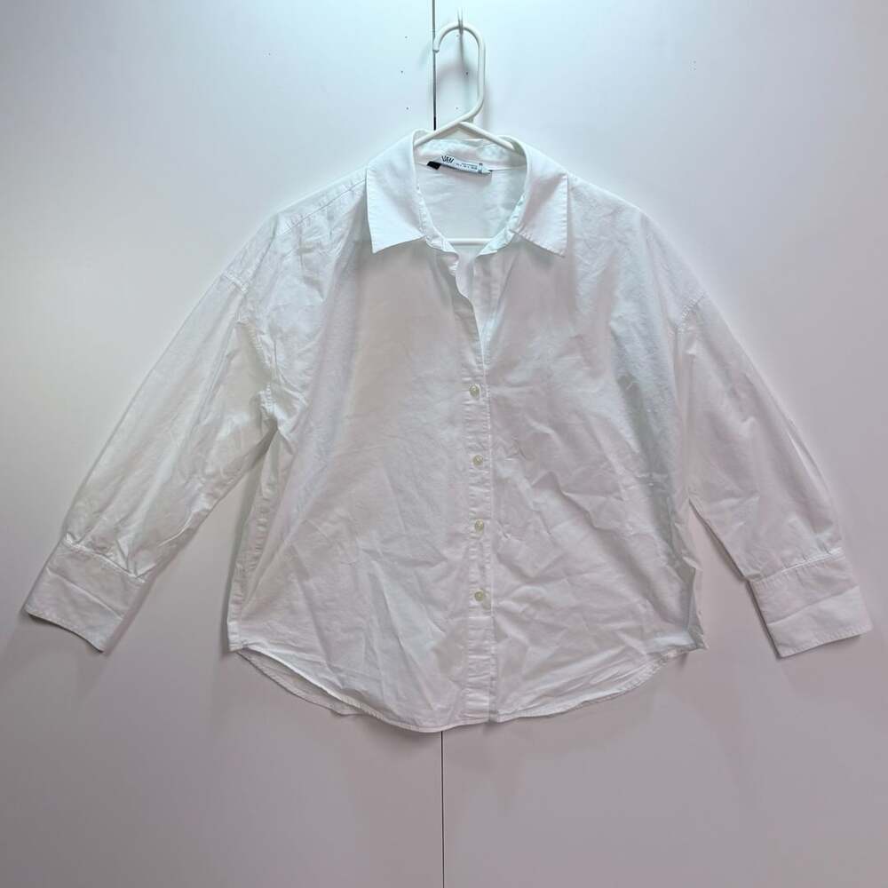 Zara Long Sleeve Button-Up Shirt Size S White Cotton